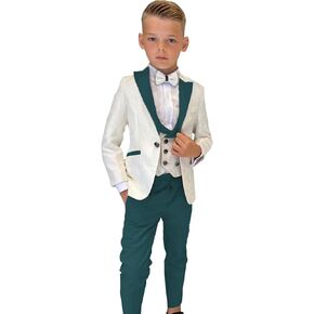 SAROULU Boys Formal Suit Wedding Tuxedo 3 Pieces Floral Jacket Pants Vest Kids Party Blazer