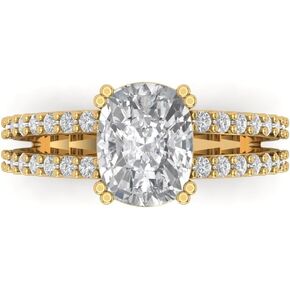 3.96 Ct Brilliant Cushion Cut Clear Simulated Diamond 14K Yellow Gold Solitaire with Accents Statement Ring
