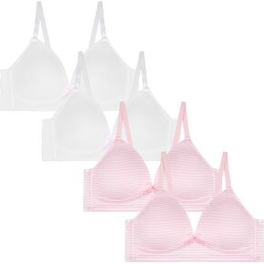 Rene Rofe 4 Pack Padded Wirefree T Shirt Bras - Wireless Training Bras for Girls