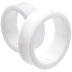 Pair 7/8" (22MM) WHITE ACRYLIC TUNNELS Double Flare Gauges Solid Saddle Thin Ear Flesh Plugs (2pcs), Acrylic, no gemstone