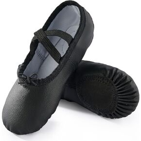 TRIPLE DEER PU Ballet Shoes for Girls, Lace-Up Dance Practice Slippers Split Soft Leather Flat Sole Gymnastics Yoga Shoes (Toddler/Little/Big Kid)