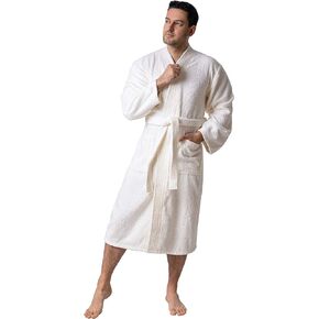 BAGNO MILANO Organic Men Bathrobe, GOTS Certified Organic Turkish Cotton Luxury Kimono Robe, Made in Turkey