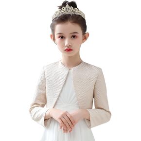 Girls Open Front Cardigan Plaid Long Sleeve Short Bolero for Special Occasion Shrug Coat