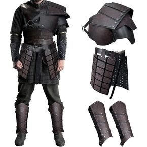 HiiFeuer Medieval faux leather Single Pauldron Shoulder Armor with Thigh Armor and Leg Armor for Larp Ren Faire