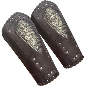 HiiFeuer Viking Embossed Dragon Faux Leather Arm Guards, Medieval Vintage Mercenary Arm Bracers, Retro Knight Gauntlets