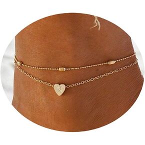 Kyerlyn Tiny Initial Heart Anklet 18K Gold Plated Dainty Personalized Letter Heart Charm Anklet Layered Cute Beaded Handmade Carved Alphabet A-Z Layer Anklet Summer Beach Gift for Her
