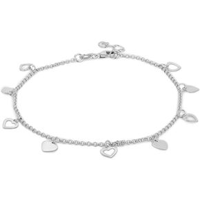 Vanbelle Sterling Silver Jewelry - Rhodium Plated 925 Stamp - Dangling Open and Close Heart Charm Anklet - Foot Jewelry Stylish Beautifully Designed - 9" Long + 1" Extender in Kuwait