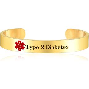 Uloveido Custom Engraving Medical Alert Bracelets for Women, Stainless Steel Open Cuff Bangle Medical Bracelet Personalized Medical ID Bracelet