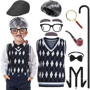 10pcs Old Man Costume Kids Boys 100 Day of School Costume Boys Grandpa Costume Kids