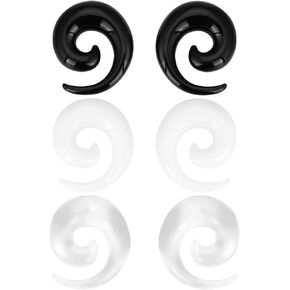 YOFANST 3 Pairs Acrylic Spiral Tapers Set Black Clear White Snail Ear Hanger Gauges 14G-5/8 Inch