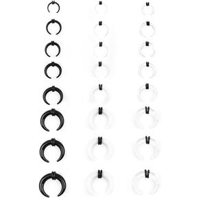 24Pcs 14G-0G Acrylic Pincher Tapers Septum Ring C Shape Buffalo Stretcher Expander with Black O-Rings for Stretching Pierced Nose Ear Cartilage