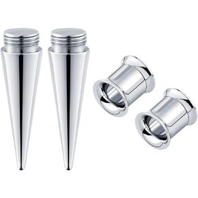 Longbeauty 2 in 1 Stainless Steel Interchangeable Tapers 8G-20mm Ear Tunnels Gauges Stretching Taper Insertion Tool for Ear Piercing Stretching Kit Assistant Tool