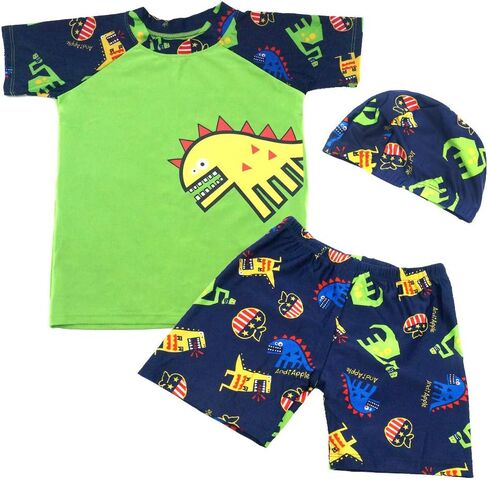 Boys' Swimwear 3 Pieces Swim Trunks and Rash Guard Sets Short Sleeve Sun Protection Swimsuit with Swim Cap in Saudi Arabia