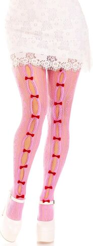 Leg Avenue Womens Sweetheart Striped Net Tights With Keyhole and Mini Bow DetailTights in Saudi Arabia
