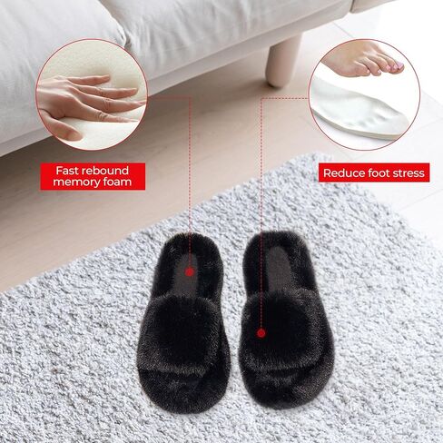 ALENAS Home Slippers for Women, Fuzzy Plush Faux Fur Lined Flip Flops, Fashion Gift Slippers with Anti-Slip Sole in Saudi Arabia