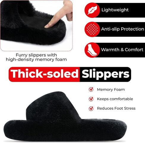 ALENAS Home Slippers for Women, Fuzzy Plush Faux Fur Lined Flip Flops, Fashion Gift Slippers with Anti-Slip Sole in Saudi Arabia