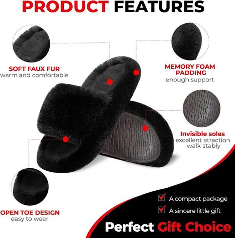 ALENAS Home Slippers for Women, Fuzzy Plush Faux Fur Lined Flip Flops, Fashion Gift Slippers with Anti-Slip Sole in Saudi Arabia