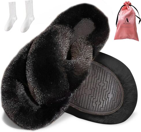 ALENAS Home Slippers for Women, Fuzzy Plush Faux Fur Lined Flip Flops, Fashion Gift Slippers with Anti-Slip Sole in Saudi Arabia