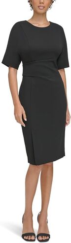 Calvin Klein Scuba Crepe Short Sheath Dress with Waistline Pleating Detail Black 14 in Saudi Arabia