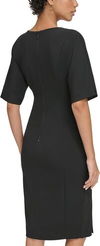 Calvin Klein Scuba Crepe Short Sheath Dress with Waistline Pleating Detail Black 14 in Saudi Arabia