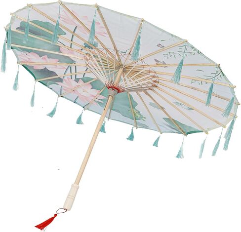 THY COLLECTIBLES Classic Chinese Art Asian Style 33" Silk Parasol Umbrella with Tassels for Wedding Parties, Photography, Costumes, Cosplay, Decoration And Other Events in Saudi Arabia