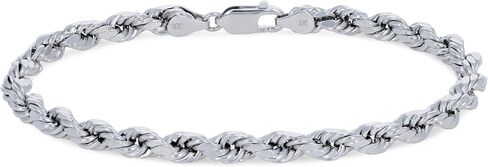 Nuragold 10k White Gold 5mm Rope Chain Diamond Cut Bracelet, Real Gold Jewelry for Men Women 7" 7.5" 8" 8.5" 9" in Kuwait