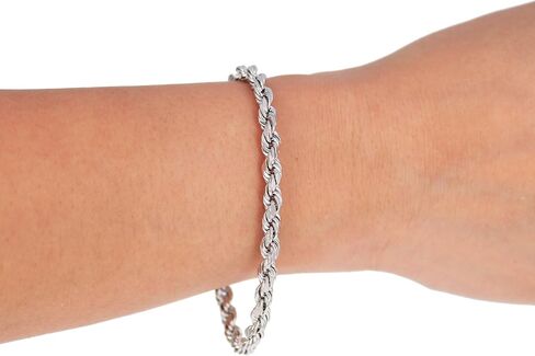 Nuragold 10k White Gold 5mm Rope Chain Diamond Cut Bracelet, Real Gold Jewelry for Men Women 7" 7.5" 8" 8.5" 9" in Kuwait