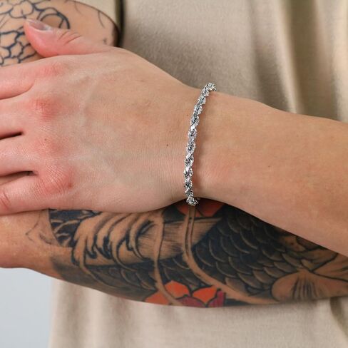 Nuragold 10k White Gold 5mm Rope Chain Diamond Cut Bracelet, Real Gold Jewelry for Men Women 7" 7.5" 8" 8.5" 9" in Kuwait