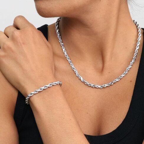 Nuragold 10k White Gold 5mm Rope Chain Diamond Cut Bracelet, Real Gold Jewelry for Men Women 7" 7.5" 8" 8.5" 9" in Kuwait