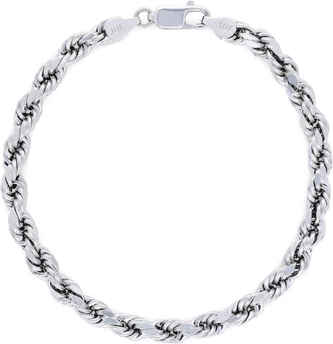 Nuragold 10k White Gold 5mm Rope Chain Diamond Cut Bracelet, Real Gold Jewelry for Men Women 7" 7.5" 8" 8.5" 9" in Kuwait