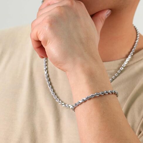 Nuragold 10k White Gold 5mm Rope Chain Diamond Cut Bracelet, Real Gold Jewelry for Men Women 7" 7.5" 8" 8.5" 9" in Kuwait