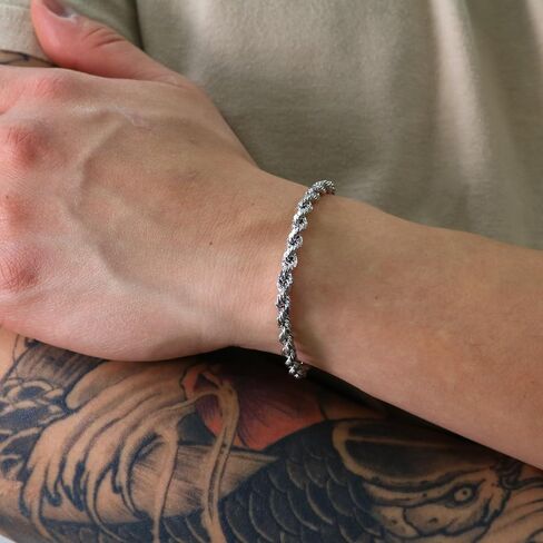 Nuragold 10k White Gold 5mm Rope Chain Diamond Cut Bracelet, Real Gold Jewelry for Men Women 7" 7.5" 8" 8.5" 9" in Kuwait