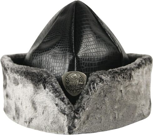 Turkish Ottoman Bork Hat Shiny Black Ertugrul Osman Dirilis Faux Fur Winter Cap with Ottoman Coat of Arms Emblem in Saudi Arabia