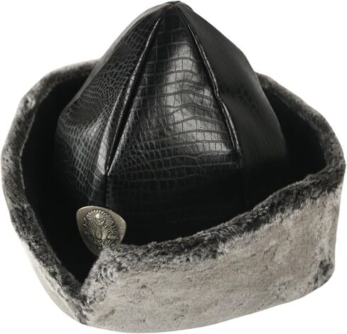 Turkish Ottoman Bork Hat Shiny Black Ertugrul Osman Dirilis Faux Fur Winter Cap with Ottoman Coat of Arms Emblem in Saudi Arabia