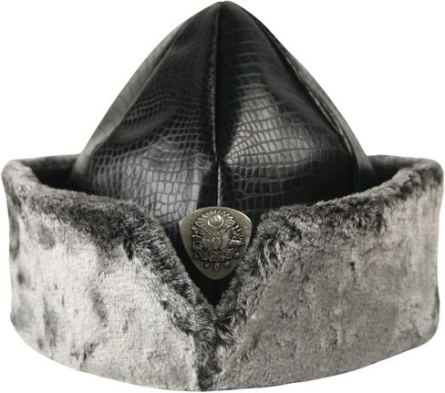 Turkish Ottoman Bork Hat Shiny Black Ertugrul Osman Dirilis Faux Fur Winter Cap with Ottoman Coat of Arms Emblem in Saudi Arabia