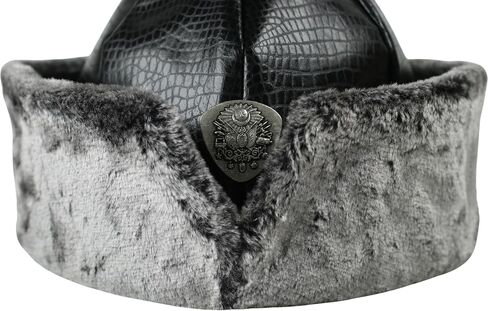 Turkish Ottoman Bork Hat Shiny Black Ertugrul Osman Dirilis Faux Fur Winter Cap with Ottoman Coat of Arms Emblem in Saudi Arabia
