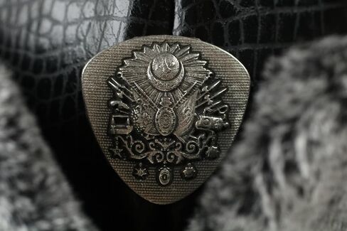 Turkish Ottoman Bork Hat Shiny Black Ertugrul Osman Dirilis Faux Fur Winter Cap with Ottoman Coat of Arms Emblem in Saudi Arabia
