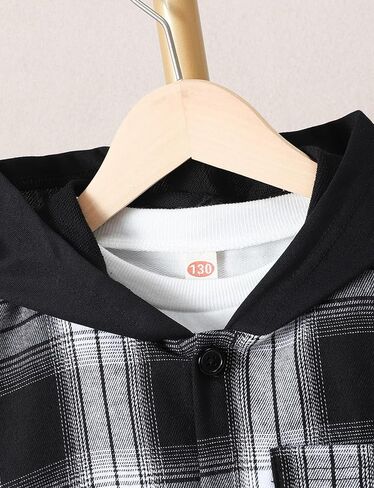 Little Boys Two Pieces Outfit Kids Plaid Color Front Button Down Hoodie Sweatshirt and Jogger Sweatpants Sets in Kuwait