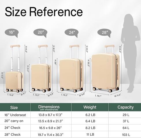 Hanke Carry On Luggage شركة الطيران المعتمدة، 20 بوصة تحمل على الأمتعة حقائب ذات هيكل صلب مع عجلات خفيفة الوزن TSA Travel Luggage (الخيزران الأخضر) in Kuwait