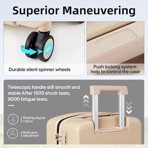 Hanke Carry On Luggage شركة الطيران المعتمدة، 20 بوصة تحمل على الأمتعة حقائب ذات هيكل صلب مع عجلات خفيفة الوزن TSA Travel Luggage (الخيزران الأخضر) in Kuwait