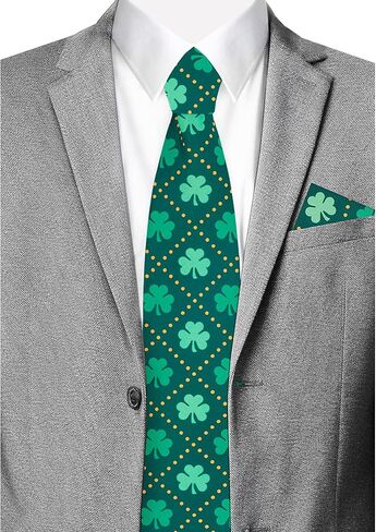 Jacob Alexander Men's Happy Saint Patrick's Day Shamrock in Diamond Shape Dotted Lines Pocket Square - Dark Green in Saudi Arabia