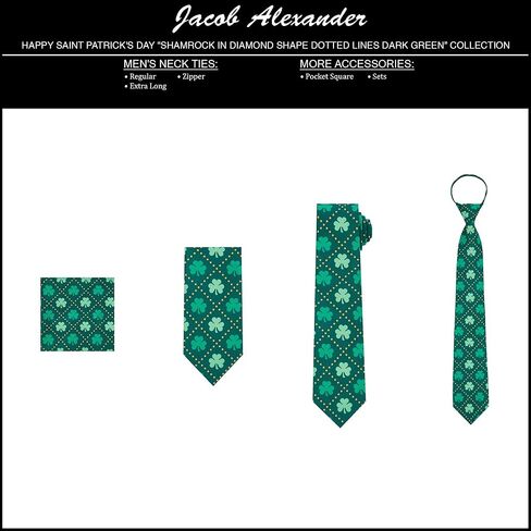 Jacob Alexander Men's Happy Saint Patrick's Day Shamrock in Diamond Shape Dotted Lines Pocket Square - Dark Green in Saudi Arabia