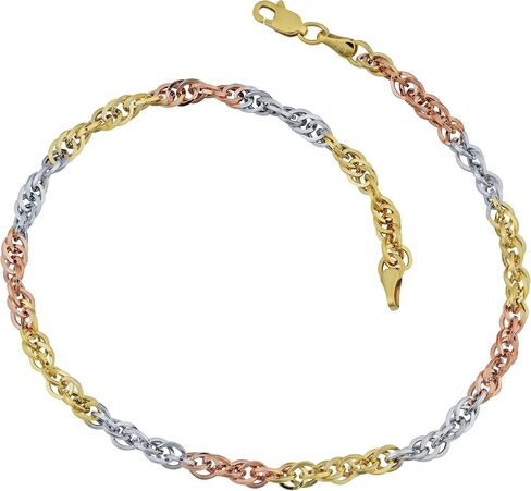 خلخال وصلة كبل مزدوج ذهبي 10 قيراط ثلاثي الألوان من Kooljewelry (3.85 مم، 10 بوصة), 10 inches in Saudi Arabia