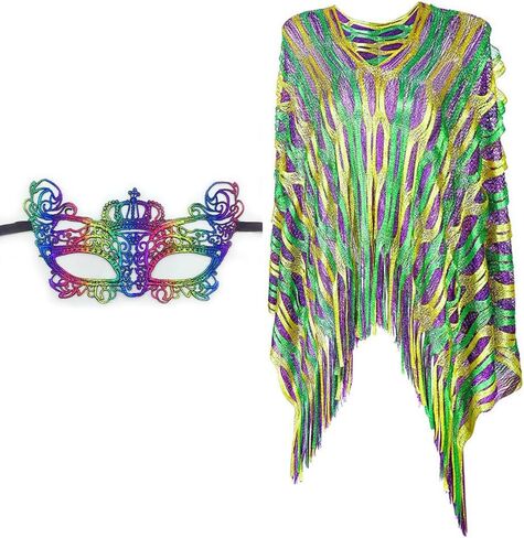 ماردي غرا المعطف ماردي غرا قناع للنساء أصفر أخضر أرجواني ماردي غرا أزياء النساء ماردي غرا كيب شال قناع تنكر ماردي غرا الملحقات للنساء الفتيات ماردي غرا لوازم الحفلات in Kuwait