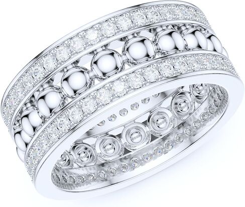 THELANDA Sterling Silver 8mm Unisex Bubbles Balls Simulated Round Diamond or Genuine Moissanite Full Eternity Band Wedding Ring in Saudi Arabia