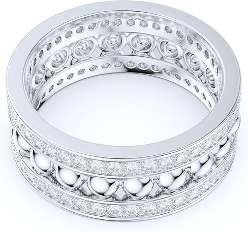 THELANDA Sterling Silver 8mm Unisex Bubbles Balls Simulated Round Diamond or Genuine Moissanite Full Eternity Band Wedding Ring in Saudi Arabia