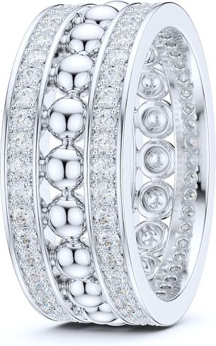 THELANDA Sterling Silver 8mm Unisex Bubbles Balls Simulated Round Diamond or Genuine Moissanite Full Eternity Band Wedding Ring in Saudi Arabia