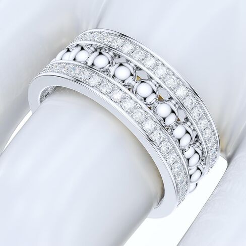 THELANDA Sterling Silver 8mm Unisex Bubbles Balls Simulated Round Diamond or Genuine Moissanite Full Eternity Band Wedding Ring in Saudi Arabia