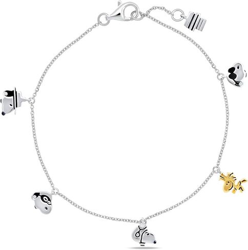 CRISLU Peanuts Platinum & 18kt Yellow Gold Plated Sterling Silver Cubic Zirconia Snoopy & Woodstock Charm Bracelet, 6.5-7" adjustable in Saudi Arabia