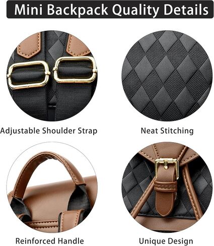 Small Backpack for Women, Drawstring Mini Backpack Faux Leather Flap Checkered Backpack Purse for Women-Black in Saudi Arabia